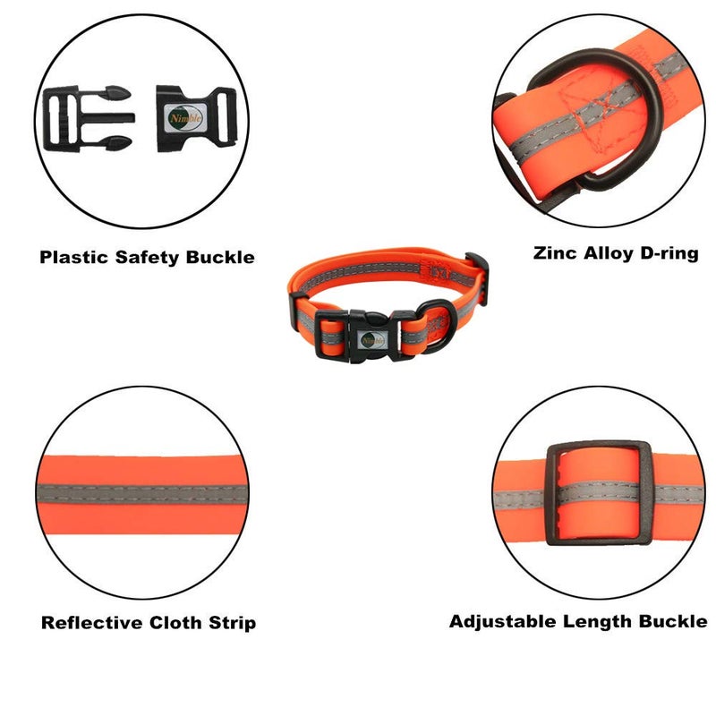 NIMBLE Dog Collar Waterproof Pet Collars Anti-Odor Durable Adjustable PVC & Polyester Soft with Reflective Cloth Stripe Basic Dog Collars S/M/L Sizes (Small (9.45â€-14.17â€inches), Orange) - Image 3
